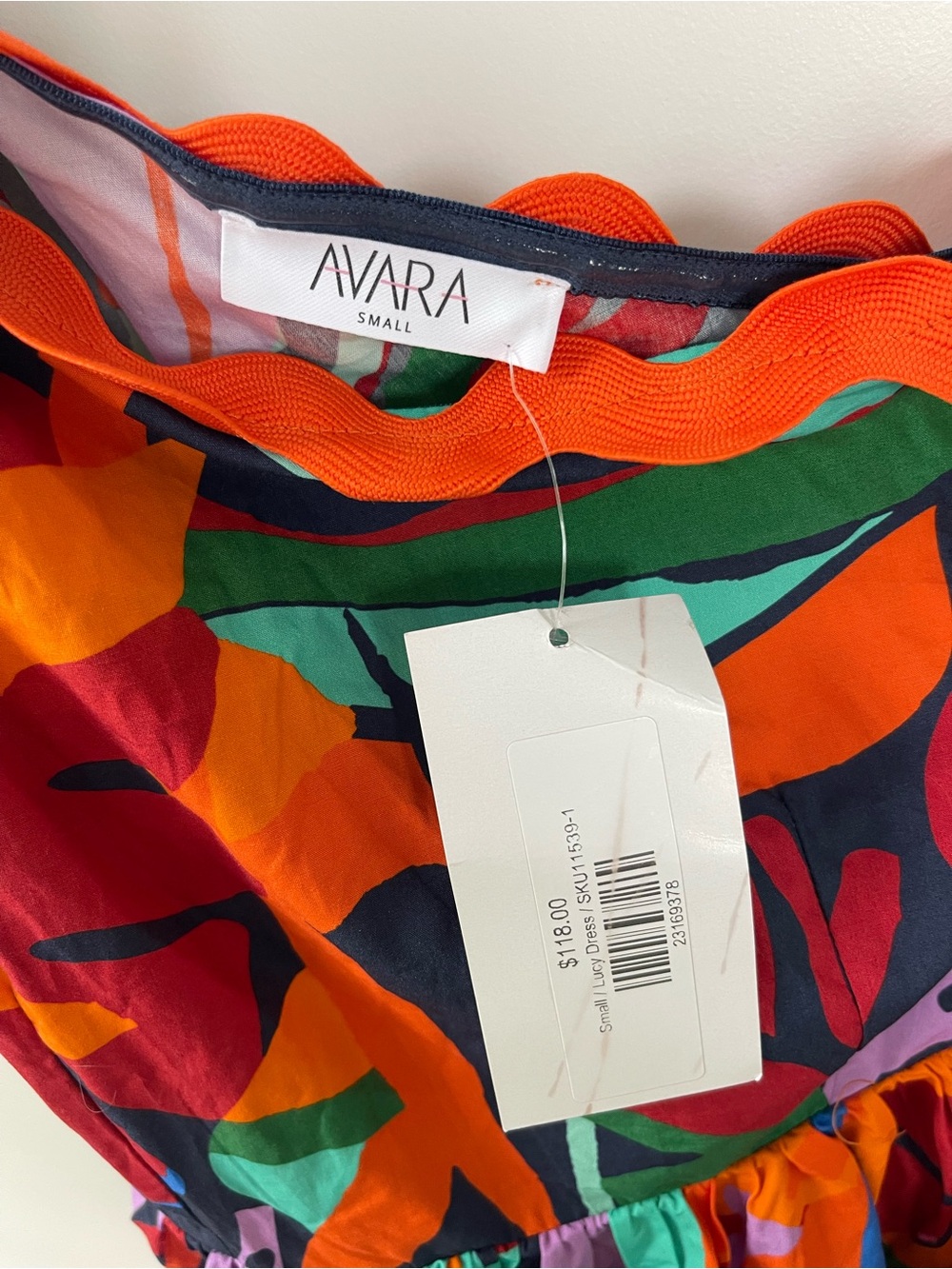Avara One Shoulder Ruffle Dress Bright Resort Cotton Ric Rac Small NWT - Picture 5 of 7